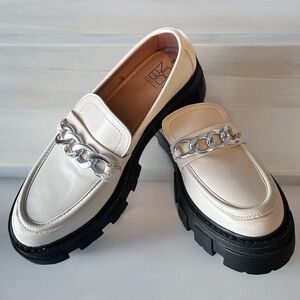 No Boundaries Y2K Ivory Chain Chunky Heel Platform Oxfords Loafers Size 8